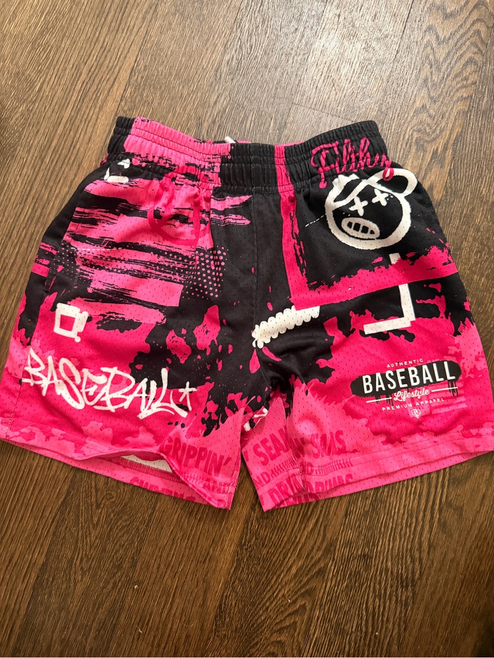 Pink & Black Graphic Baseball Lifestyle Shorts